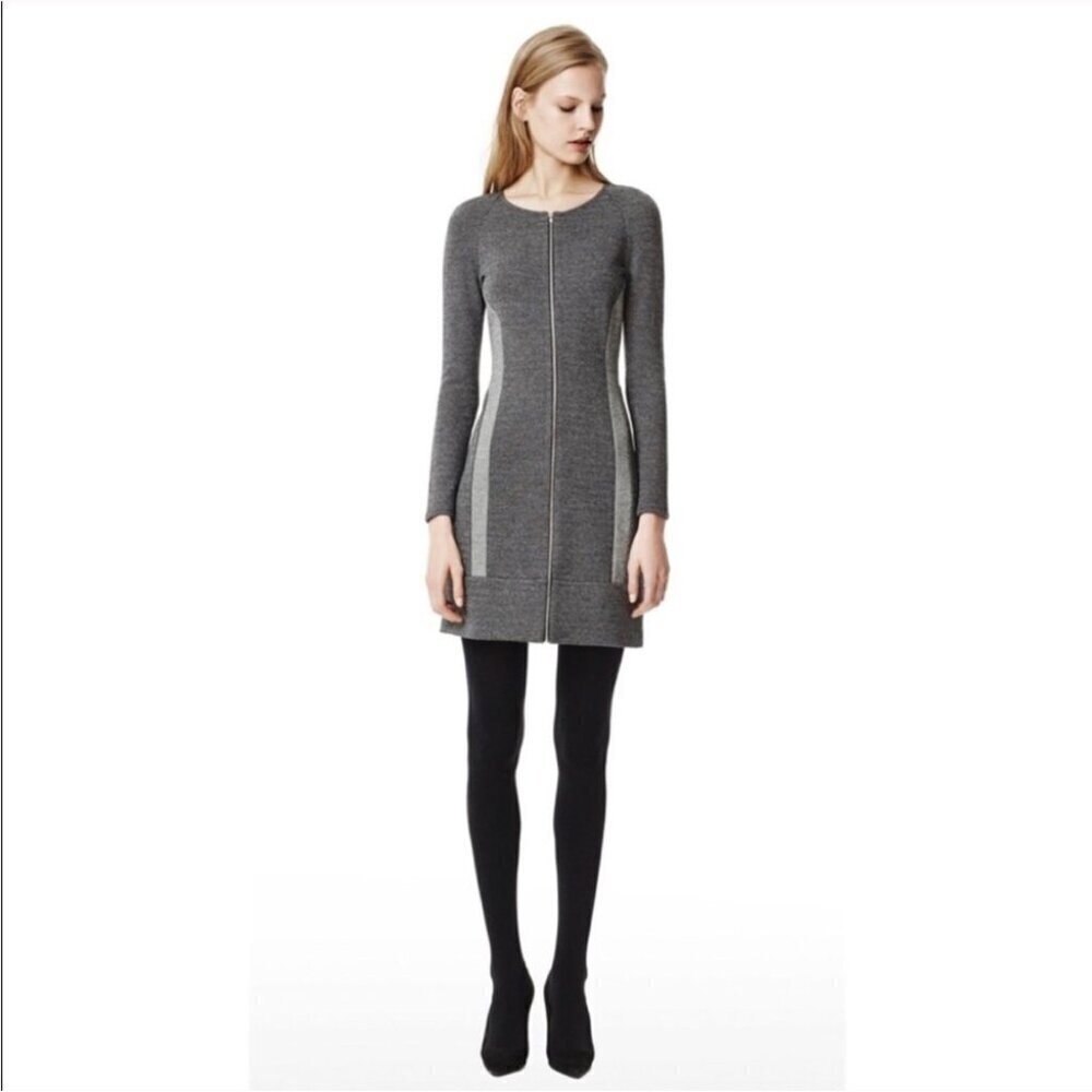 Theory Cheyenne Zipper 3/4 Sleeve Front Color Block Dress